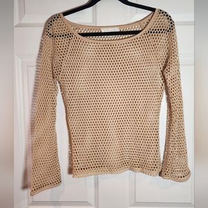 Sao Paulo Unique Cream Tan Open Cutout Long Sleeve Top US 6